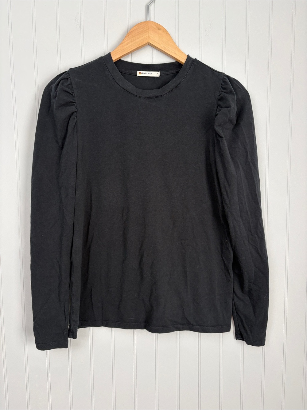 Marine Layer Long Sleeve Crewneck Tee Shirt Women Size Medium Black